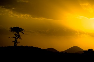 Sunset from South of Arusha, looking West. Photo by Jeremy Feser, Mar 21, 2009