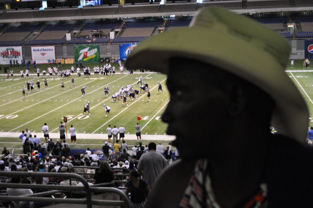 A Maasai Cowboy at the Dallas Cowboys Scrimmage.