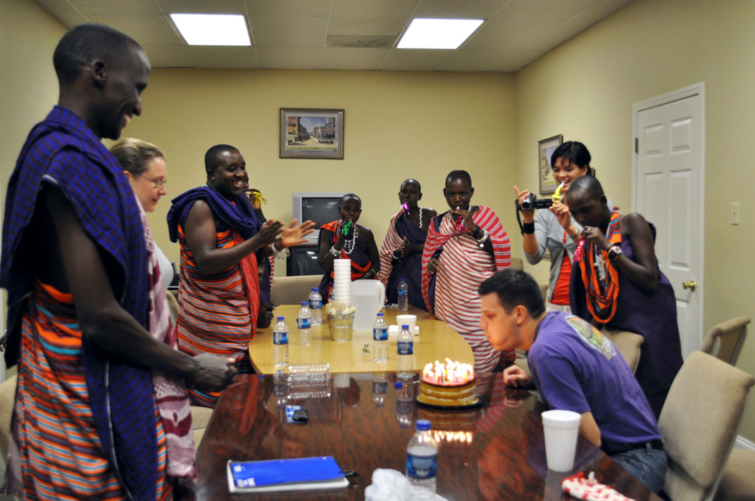 We had a little kid's theme birthday party complete with noise makers and re-lighting candles!